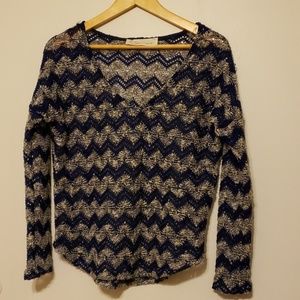 Vintage Havana Blue and Cream V-Neck Sweater